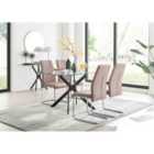 Furniture Box Leonardo Black Leg Glass Dining Table and 4 Cappuccino Lorenzo Chairs