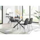 Furniture Box Leonardo Black Leg Glass Dining Table and 4 Black Corona Silver Chairs