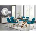 Furniture Box Taranto Oak Effect Dining Table and 6 Blue Pesaro Gold Leg Chairs