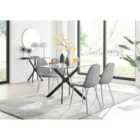 Furniture Box Leonardo Black Leg Glass Dining Table and 4 Grey Corona Silver Chairs