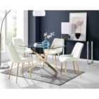 Furniture Box Leonardo Black Leg Glass Dining Table and 4 Cream Pesaro Gold Leg Chairs