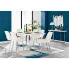 Furniture Box Kylo White High Gloss Dining Table and 6 Cream Pesaro Silver Leg Chairs