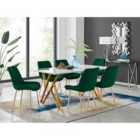 Furniture Box Taranto White High Gloss Dining Table and 6 Green Pesaro Gold Leg Chairs