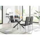 Furniture Box Leonardo Black Leg Glass Dining Table and 4 Black Milan Chrome Leg Chairs
