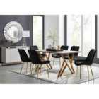 Furniture Box Taranto Oak Effect Dining Table and 6 Black Pesaro Gold Leg Chairs