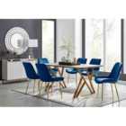 Furniture Box Taranto Oak Effect Dining Table and 6 Navy Pesaro Gold Leg Chairs