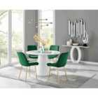 Furniture Box Palma White High Gloss Round Dining Table and 4 Green Pesaro Gold Leg Chairs