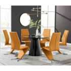 Furniture Box Palma Black Semi Gloss Round Dining Table and 6 Mustard Willow Chairs