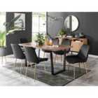 Furniture Box Kylo Brown Wood Effect Dining Table and 6 Black Pesaro Gold Leg Chairs