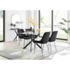 Furniture Box Leonardo Black Leg Glass Dining Table and 4 Black Pesaro Silver Leg Chairs