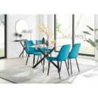 Furniture Box Leonardo Black Leg Glass Dining Table and 4 Blue Pesaro Black Leg Chairs