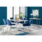 Furniture Box Kylo White High Gloss Dining Table and 6 Navy Pesaro Silver Leg Chairs