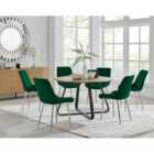 Furniture Box Santorini Brown Round Dining Table and 6 Green Pesaro Silver Leg Chairs