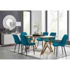 Furniture Box Taranto Oak Effect Dining Table and 6 Blue Pesaro Black Leg Chairs