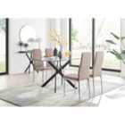 Furniture Box Leonardo Black Leg Glass Dining Table and 4 Cappuccino Milan Chrome Leg Chairs