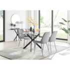 Furniture Box Leonardo Black Leg Glass Dining Table and 4 Grey Pesaro Silver Chairs