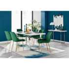 Furniture Box Kylo White High Gloss Dining Table and 6 Green Pesaro Gold Leg Chairs