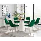 Furniture Box Palma White Marble Effect Round Dining Table and 6 Green Pesaro Silver Chairs