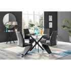 Furniture Box Novara Black Leg Round Glass Dining Table and 4 Black Willow Chairs