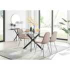 Furniture Box Leonardo Black Leg Glass Dining Table and 4 Cappuccino Corona Silver Chairs