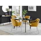 Furniture Box Malmo Glass and Black Leg Dining Table & 4 Mustard Calla Silver Leg Chairs