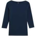 M&S Womens Cotton Rich Slim Fit 3/4 Sleeve T-Shirt, 8-18, Navy