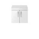 Nuie Athena 600 Wall Hung 2-door Vanity & Worktop - Gloss White