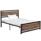 HOMCOM Double Size Industrial Style Metal Bed Frame With Headboard & Footboard Black