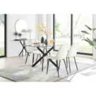 Furniture Box Leonardo Black Leg Glass Dining Table and 4 Cream Pesaro Black Leg Chairs