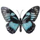Cyan/Light Blue & Black Metal Butterfly Garden/Home Wall Art Ornament 35x25cm