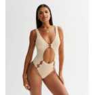 Urban Bliss Light Brown Cut Out Ring Detail Swimsuit