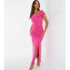 QUIZ Bright Pink Bardot Ruched Maxi Dress