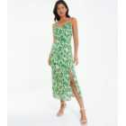 QUIZ Green Abstract Split Hem Strappy Midaxi Dress