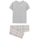 M&S Womens Cotton Rich Checked Pyjama Set, S-XL, Grey