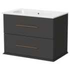 Duarti by Calypso Kentchurch Strata Grey Wall Hung Vanity with Farley Recessed Basin & Brass Handles - 750mm