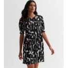Black Abstract Print Short Sleeve Mini Dress