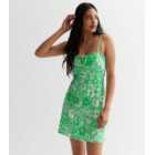 Green Floral Crinkle Strappy Mini Dress
