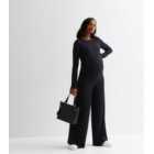 Maternity Black Ribbed Knit Nursing Jumpsuit
