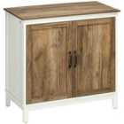 HOMCOM Farmhouse Storage Cabinet Sideboard Storage Cupboard With Double Doors and Shelves - Distressed Wood Grain