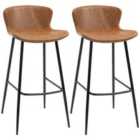 HOMCOM Bar Stools Set Of 2, Pu Leather Upholstered Bar Chairs, Kitchen Stools With Backs and Steel Legs For Dining Room - Brown