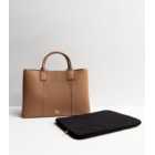 Tan Leather-Look Laptop Tote Bag