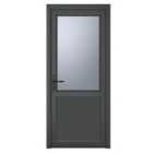 Crystal uPVC Obscure Single Door Half Glass Half Panel Right Hand Open 890mm x 2090mm Obscure Glazing - Grey