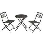 Outsunny 3 PCS Rattan Wicker Bistro Set with Easy Folding, Hand Woven Rattan Coffee Table and Chairs for Outdoor Lawn, Pool, Balcony & Garden, Grey
