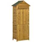 Outsunny Wooden Garden Storage Shed Utility Gardener Cabinet w/ 3 Shelves, Tilted-felt Roof and Two Lockable Doors, 79cm x 49cm x 191.5cm , Natural wood effect
