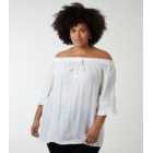 Blue Vanilla Curves Off White Tie Front Bardot Top