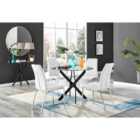 Furniture Box Novara Black Leg Round Glass Dining Table and 4 White Isco Chairs