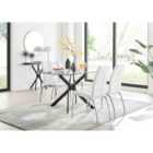 Furniture Box Leonardo Black Leg Glass Dining Table and 4 White Isco Chairs