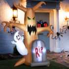 Outsunny 8' Inflatable Halloween Ghost Tree w/ White Ghost and Tombstone LED