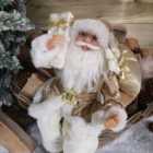 40cm Sitting Santa Christmas Decoration in White & Gold