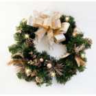 Christmas Wreath with 10 LED Lights - Green & Gold Home Festive Wall, Door, Table Decoration - D17cm x 41cm Diameter
